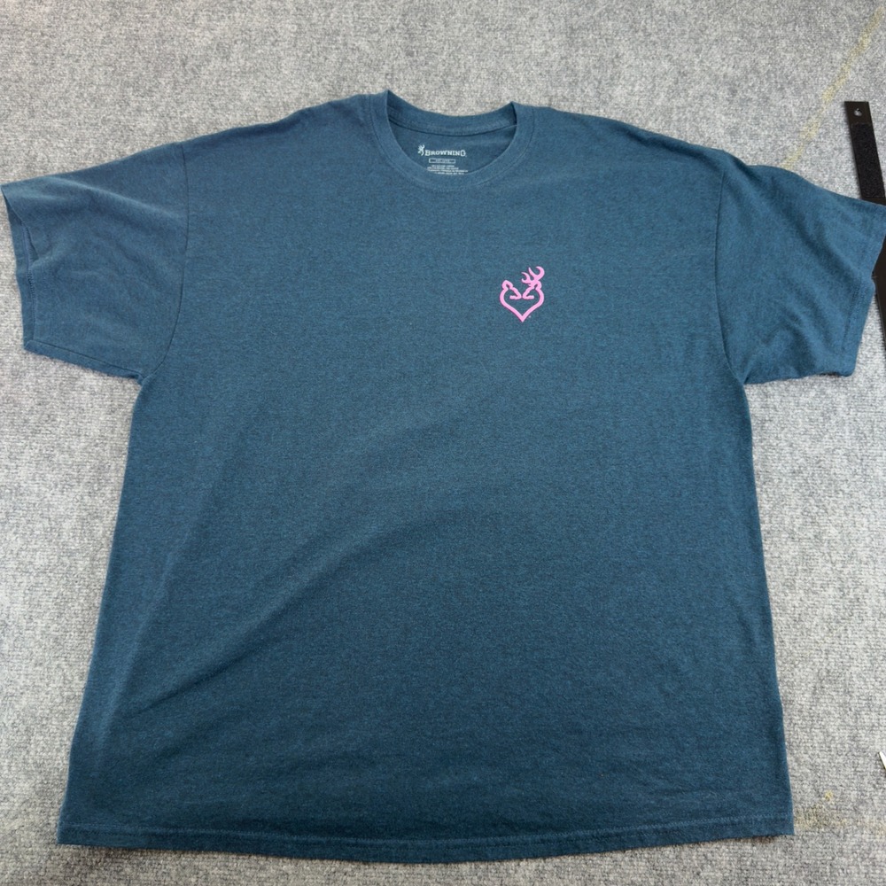 Browning Graphic Buckmark Heart Logo T-Shirt Blue Size 2XL